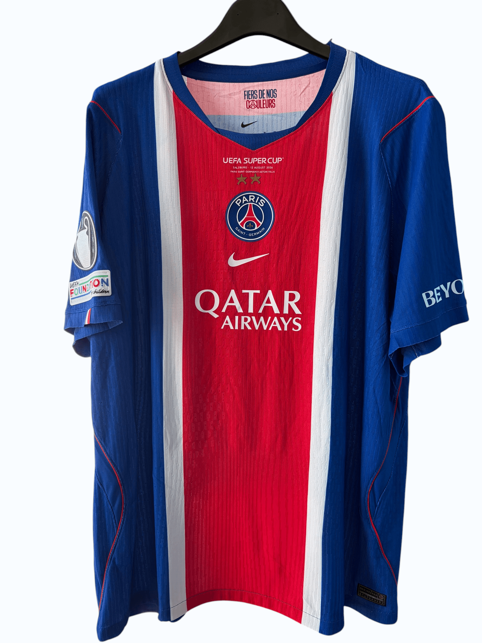 William Pacho's Match-Issued Shirt Paris Saint German UEFA Super Cup Final 2026 vs Aston Villa